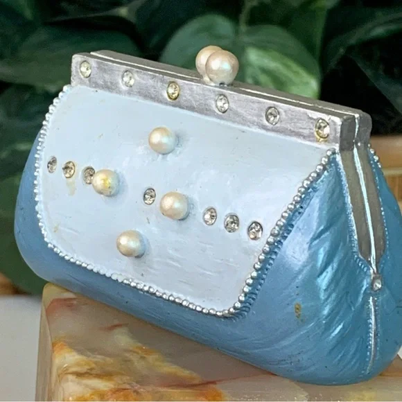 AVON Collectibles All Dressed Up Blue Pearl Purse Clutch Bag Fashion Figurine - Picture 9 of 14